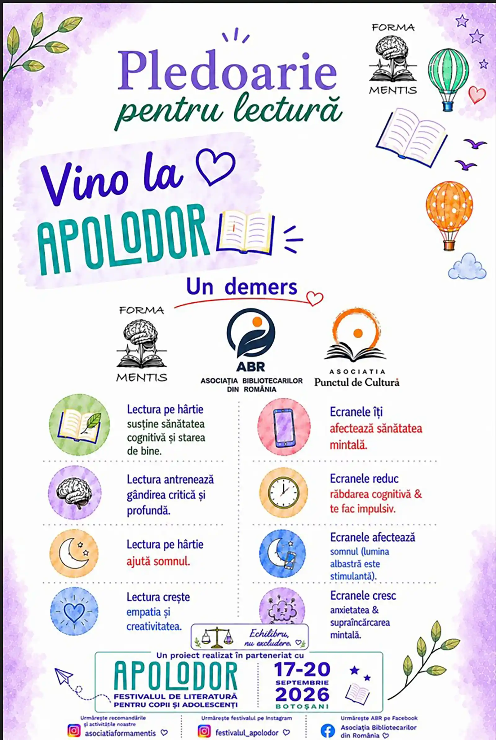Festivalul APOLODOR susține campania „Pledoarie pentru lectură”
