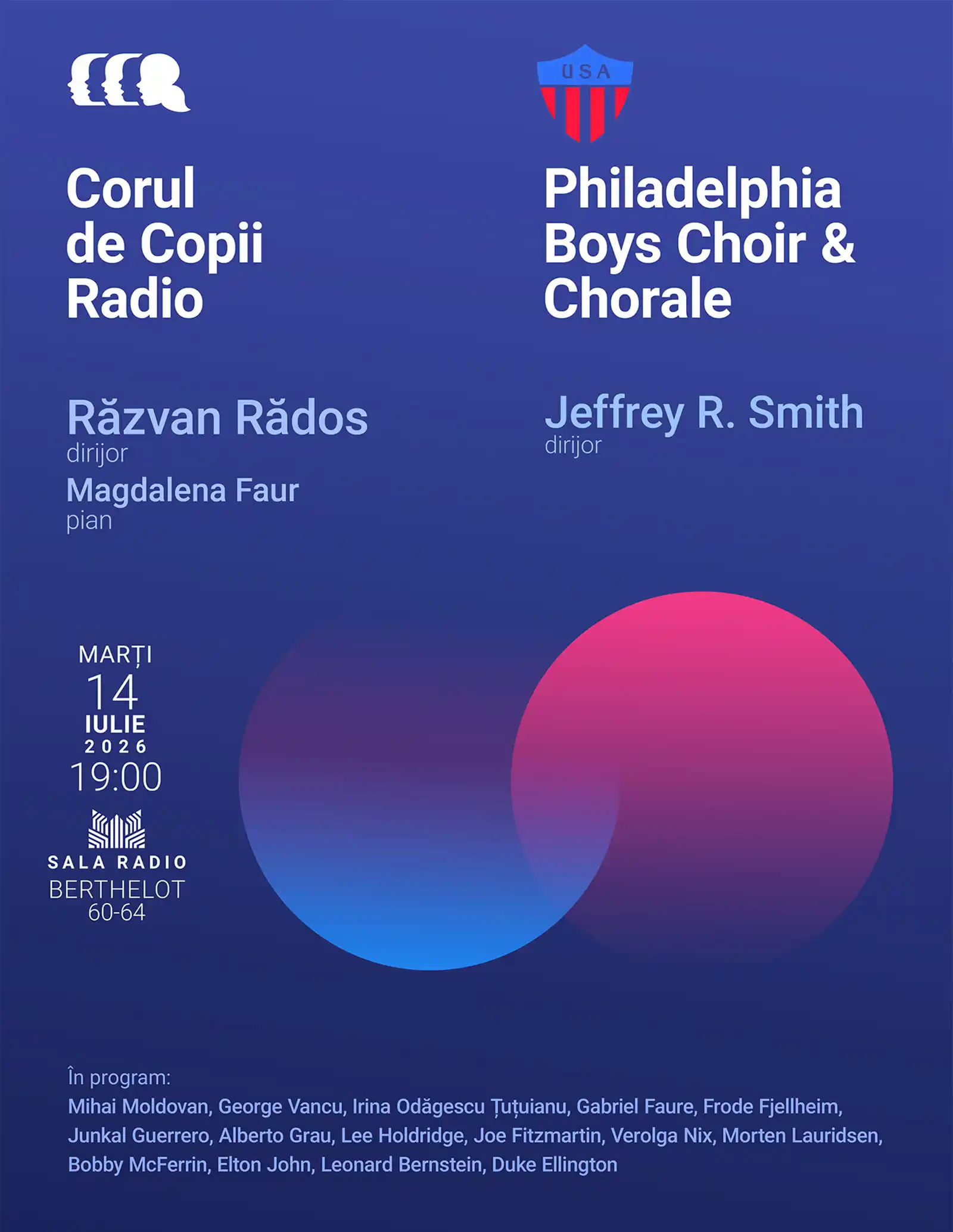 Cel mai important cor de băieți din S.U.A. va cânta la Sala Radio, alături de Corul de Copii Radio