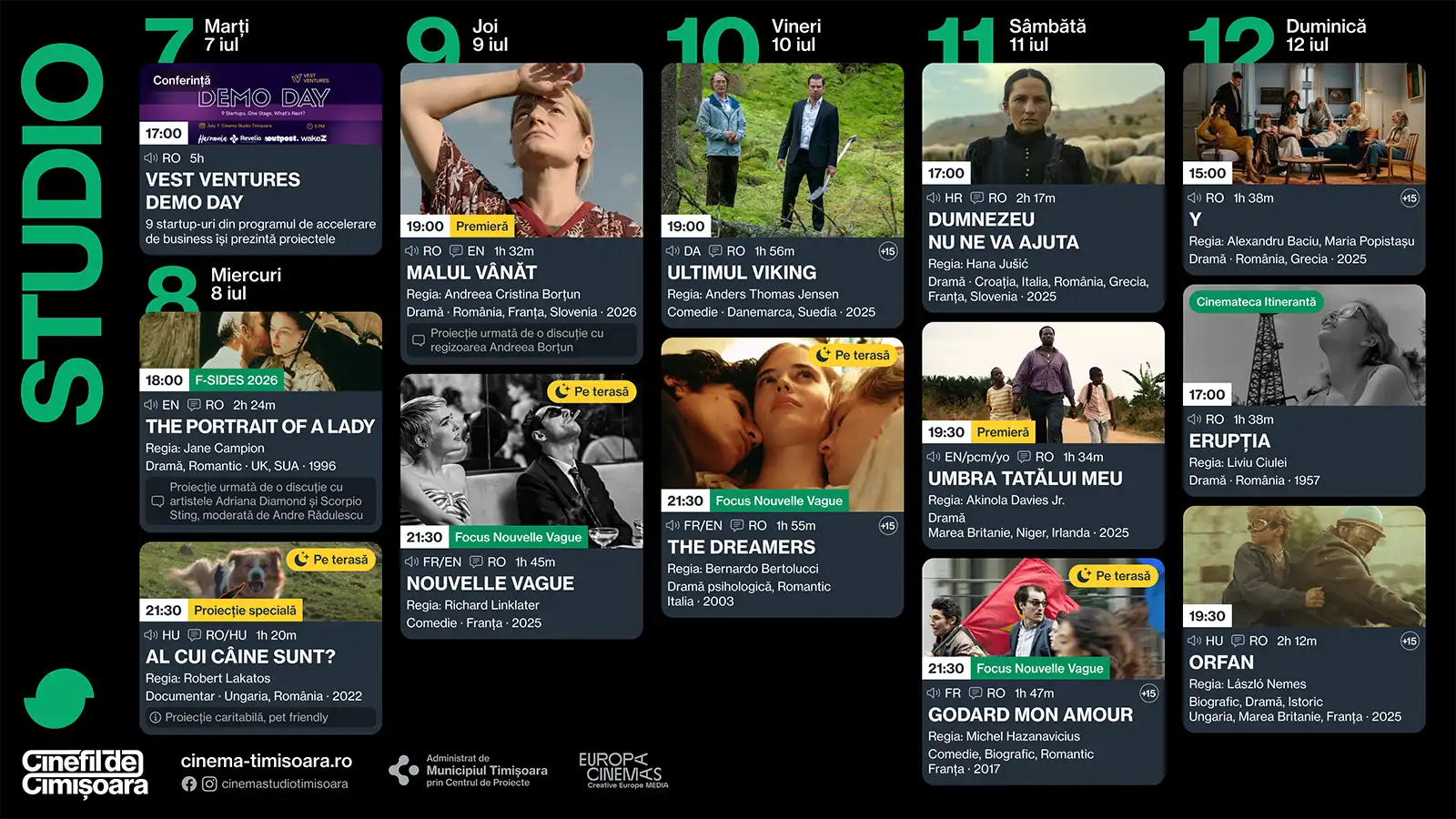 Programul săptămânii 7 - 12 iulie, la Cinema Victoria, Cinema Timiș, Cinema Studio și Cinema Johnny
