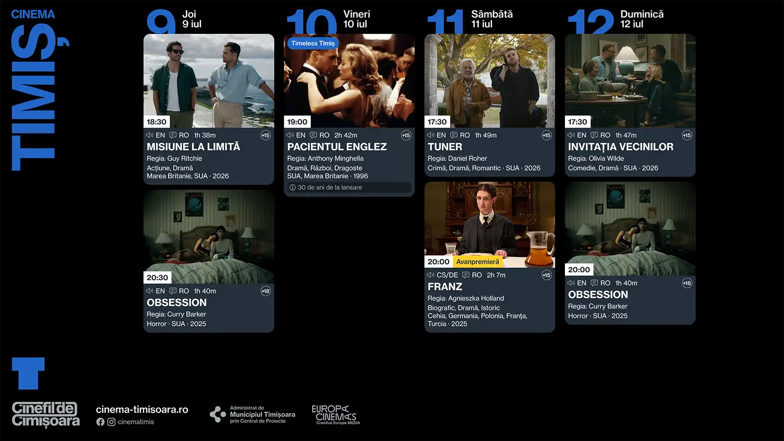 Programul săptămânii 7 - 12 iulie, la Cinema Victoria, Cinema Timiș, Cinema Studio și Cinema Johnny