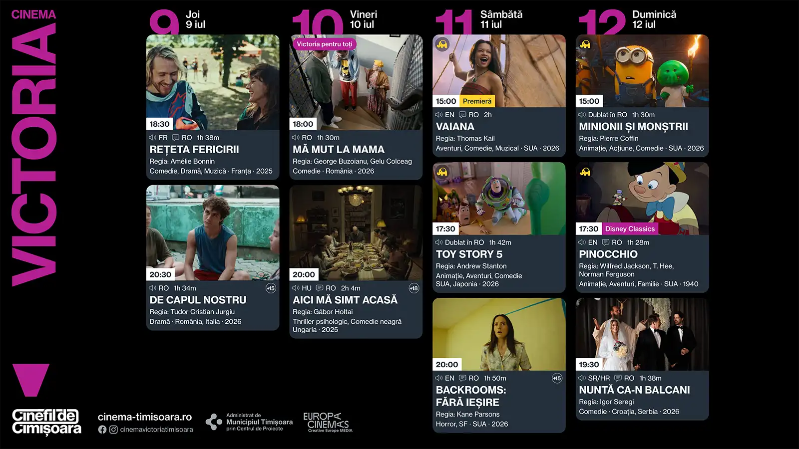 Programul săptămânii 7 - 12 iulie, la Cinema Victoria, Cinema Timiș, Cinema Studio și Cinema Johnny