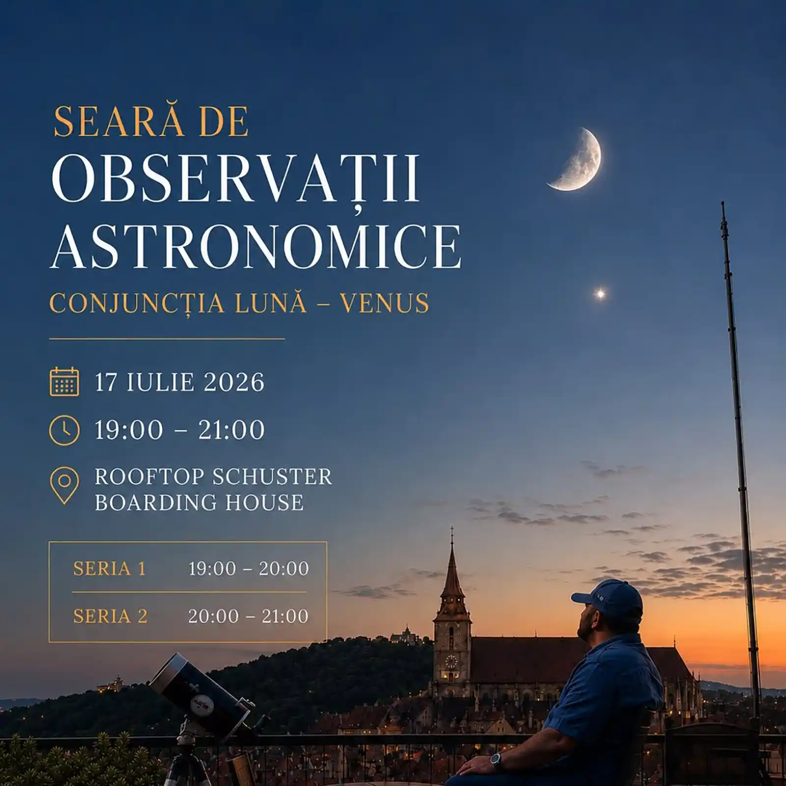 Observații ghidate prin telescop profesional @ Rooftop Schuster Boarding House