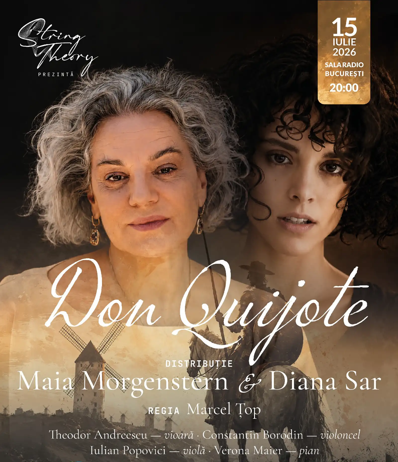 Pentru prima dată &icirc;n Rom&acirc;nia, Don Quijote și Sancho Panza sunt interpretați de două actrițe, Maia Morgenstern și Diana Sar urcă &icirc;mpreună pe scena Sălii Radio