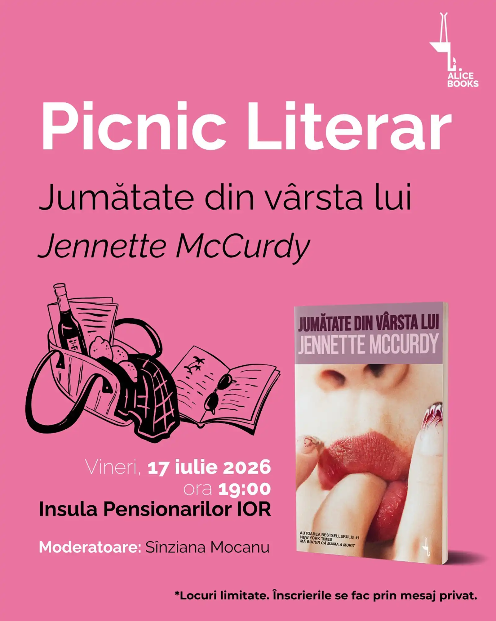 Editura Alice Books lansează seria de evenimente Picnicuri literare, cu debutul în beletristică al mult iubitei actrițe Jennette McCurdy, «Jumătate din vârsta lui»
