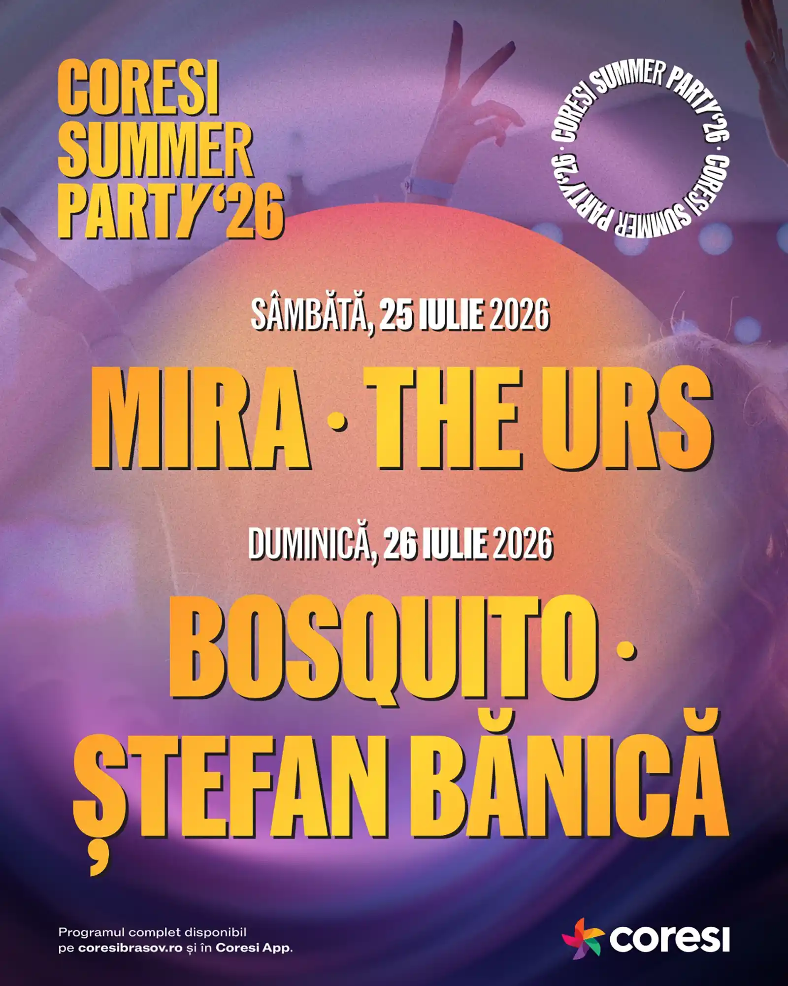 Coresi Summer Party aduce un weekend de concerte live cu Mira, The Urs, Bosquito și Ștefan Bănică