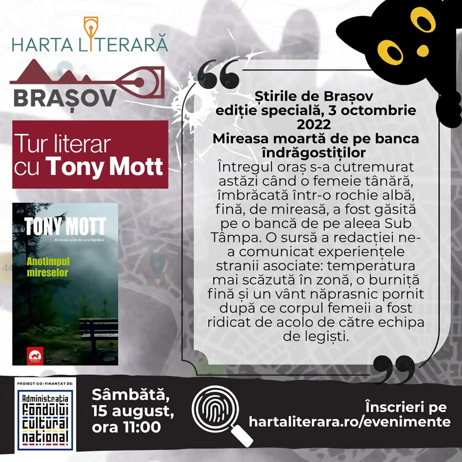 Pe Harta Literară a Brașovului: „Misterele lui Gigi”, un tur literar cu Tony Mott pe 15 august