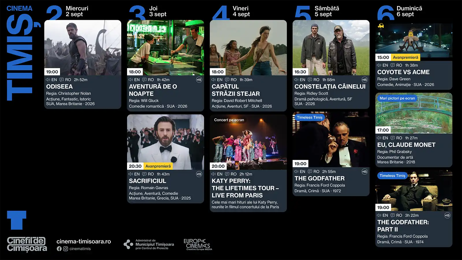 Programul saptamanii 2-6 septembrie, la Cinema Timis