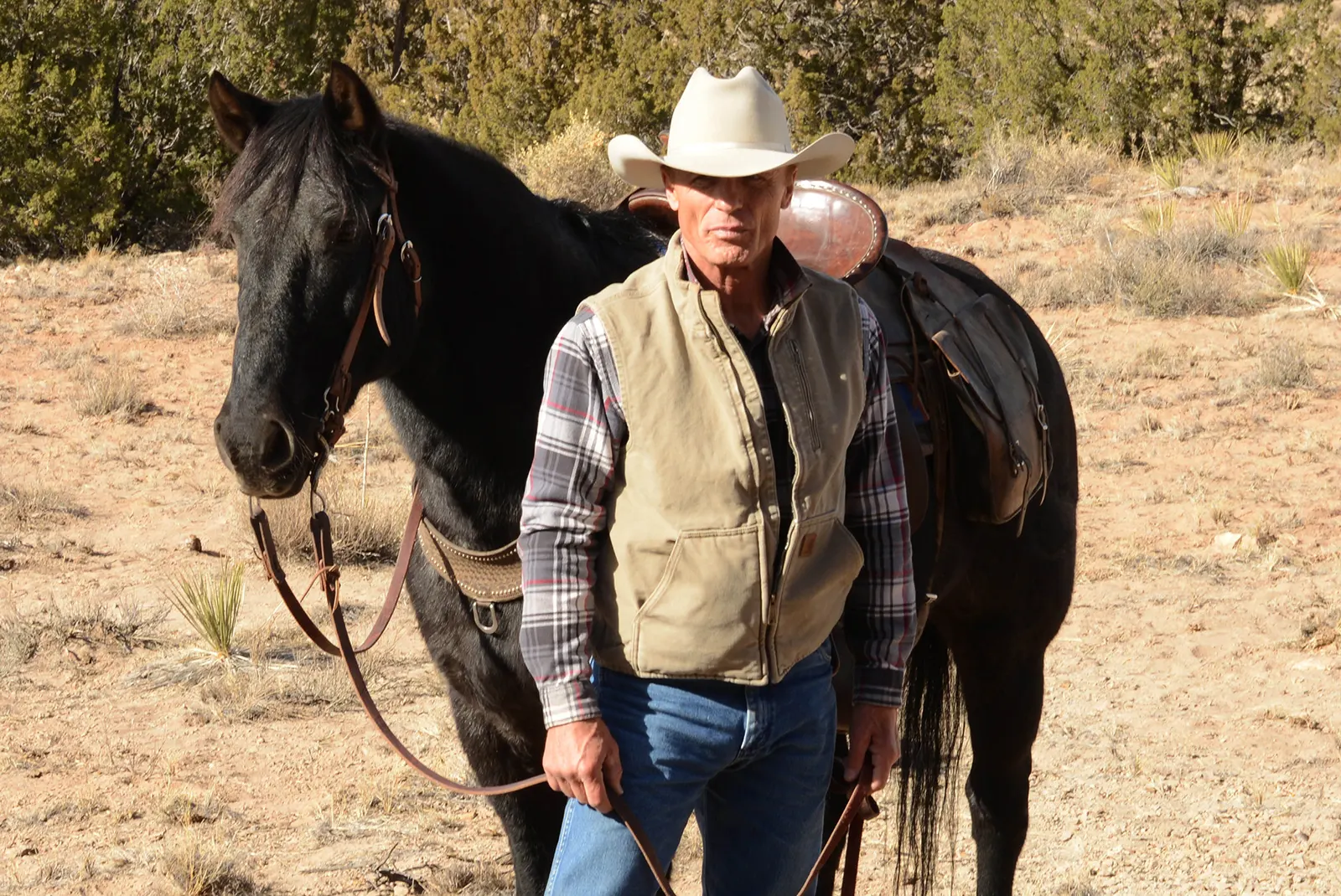 Roy McNary lângă calul său în filmul Frontera 2014