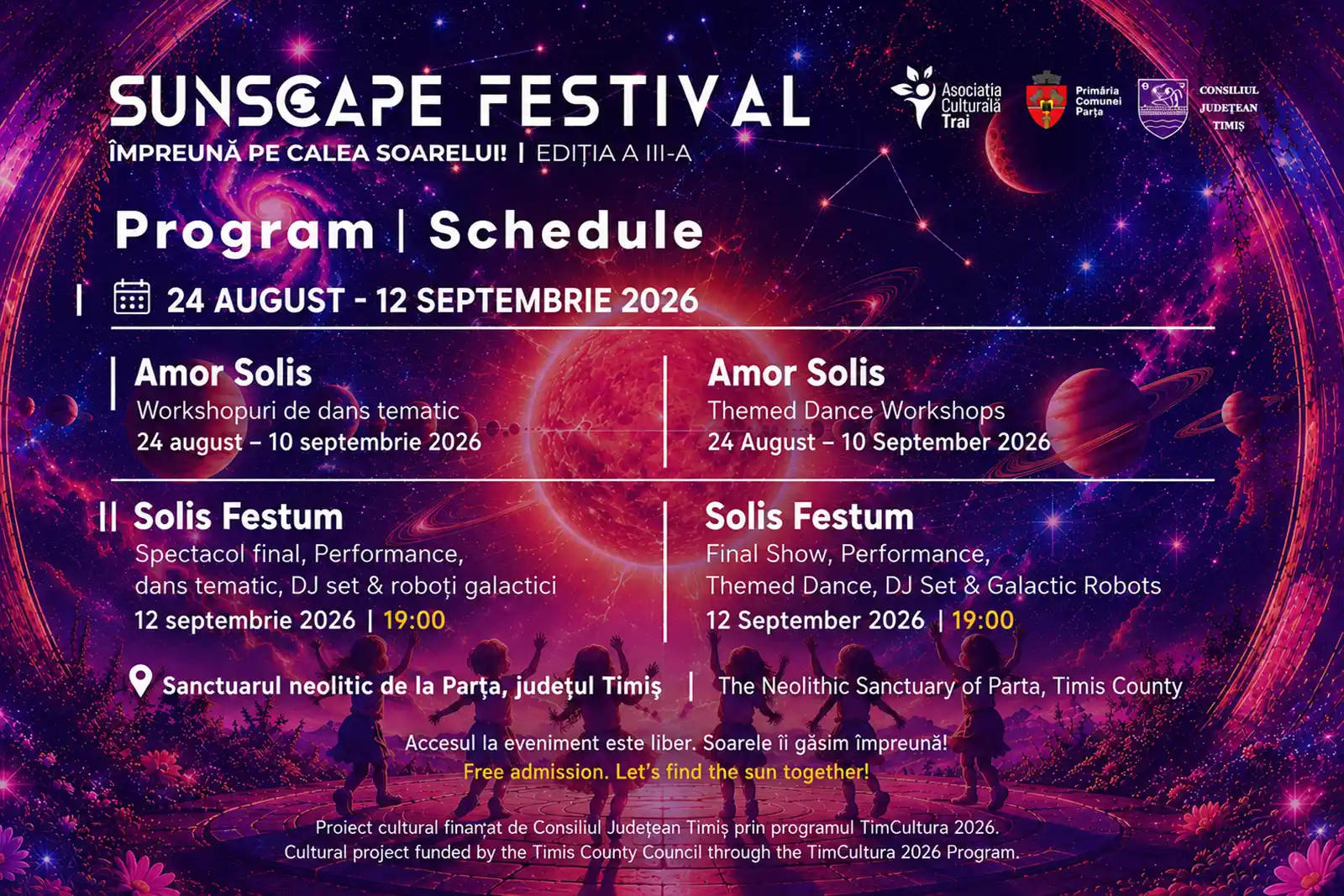 Județul Timiș devine gazda unei noi ediții a Sunscape Festival – o celebrare a luminii, a apartenenței și a bucuriei la Sanctuarul Neolitic de la Parța