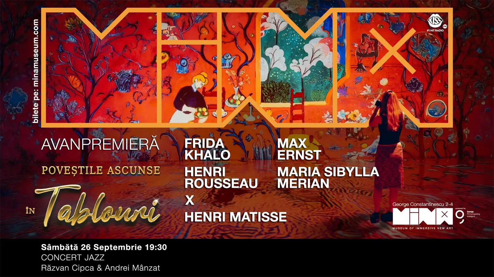 &bdquo;Povești Ascunse &icirc;n Tablouri&rdquo; și &bdquo;Matisse &ndash; The Immersive Show&rdquo;, &icirc;n avanpremieră la MINA pe 26 septembrie, alături de un concert de jazz&nbsp;
