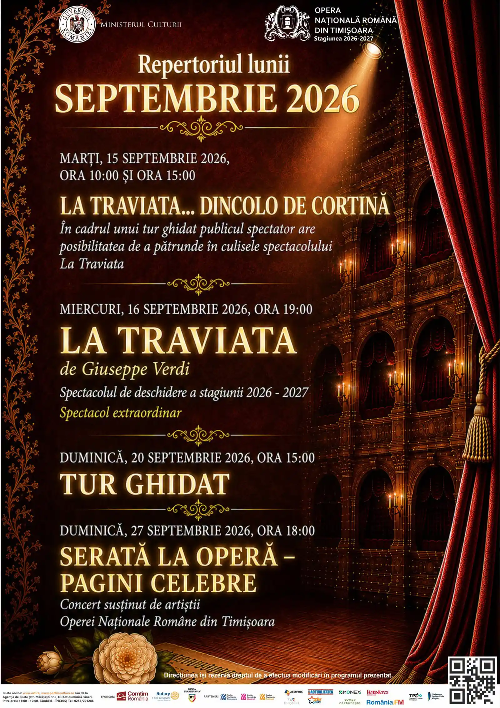 Spectacolele lunii septembrie 2026, la Opera Națională Română din Timișoara
