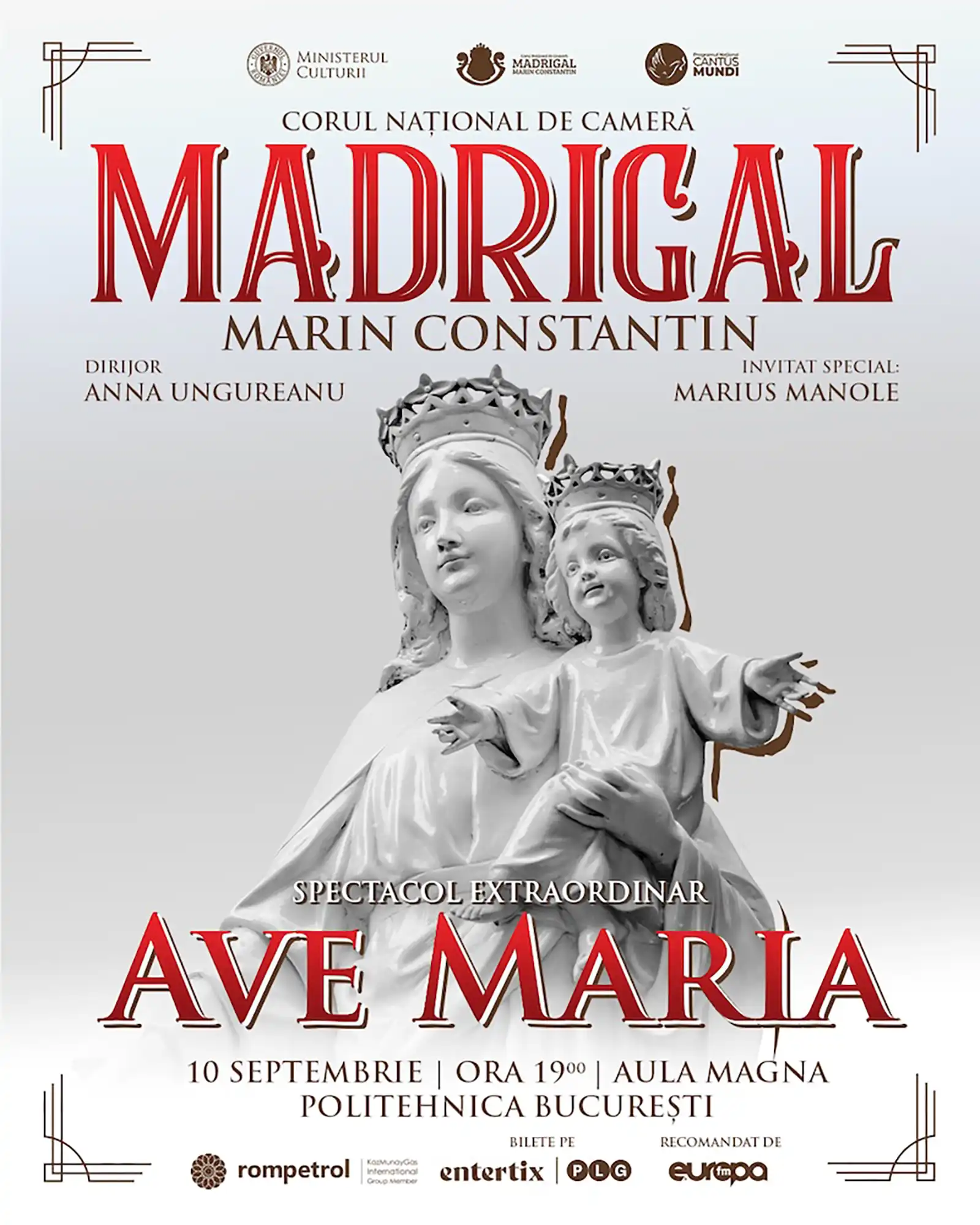 Spectacolul AVE MARIA, cu Corul Madrigal și actorul Marius Manole, revine la București