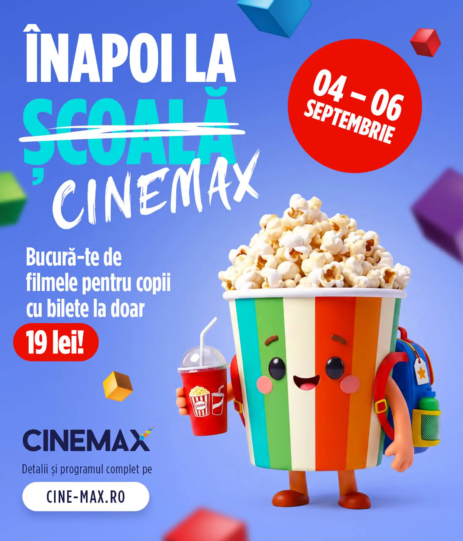 Filme pentru copii la 19 lei, în weekendul dinaintea începerii școlii, la CINEMAX Veranda