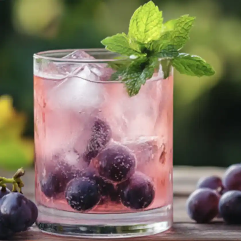GRAPE SPRITZ - intr-un pahar cu mentă și boabe de struguri - cocktailuri cu struguri