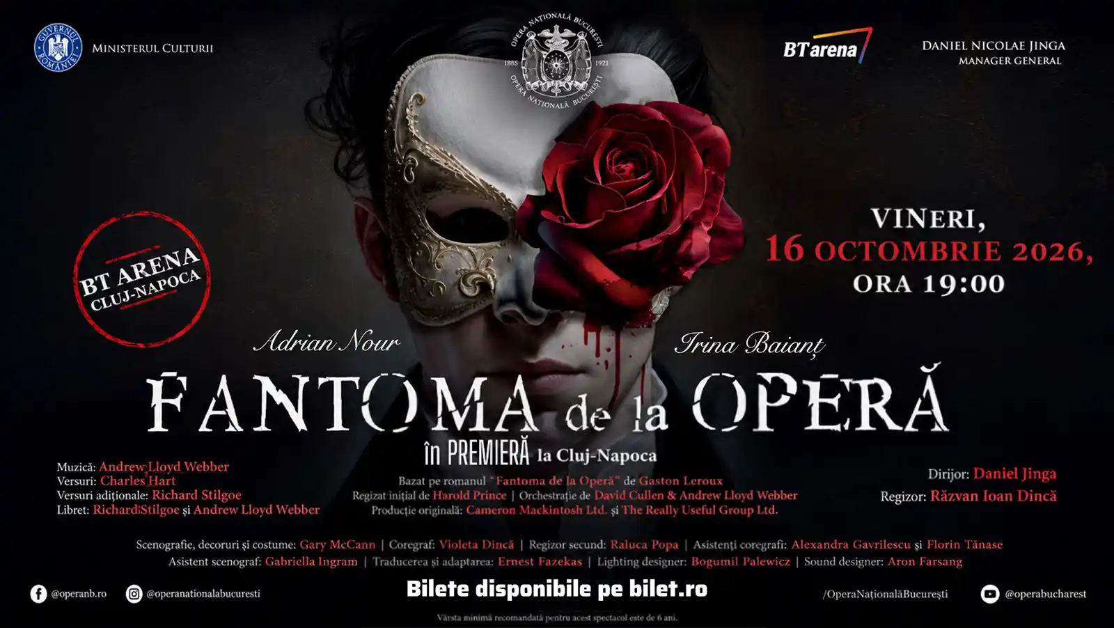 &bdquo;Fantoma de la Operă&rdquo;, &icirc;n premieră la Cluj-Napoca, pe BT Arena