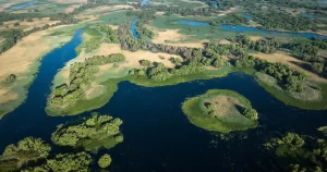 Peisaj aerian din Delta Dunării surprins pentru documentarul Delta Sălbatică