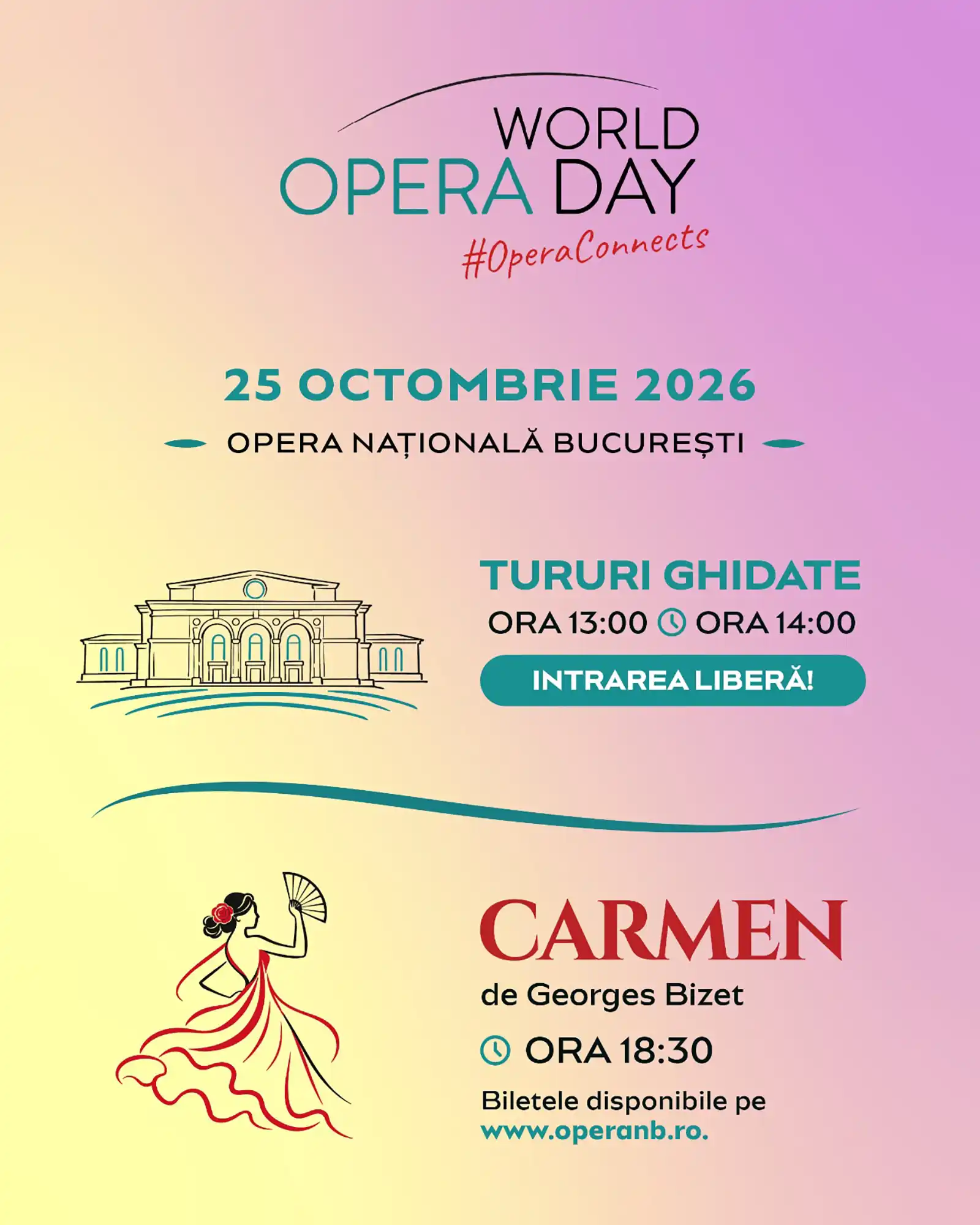Opera Națională București pregătește o serie de activități dedicate publicului cu ocazia Zilei Mondiale a Operei