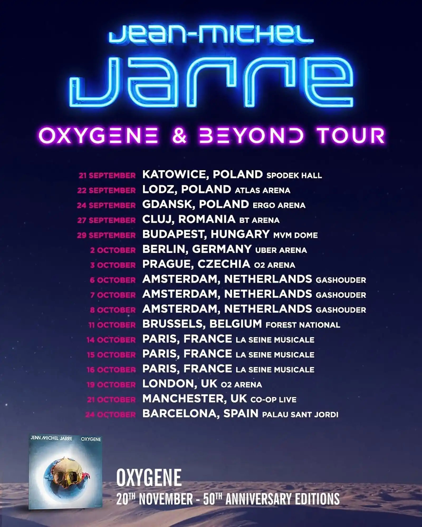Jean-Michel Jarre vine în România în 2027, cu turneul aniversar „Oxygene & Beyond”