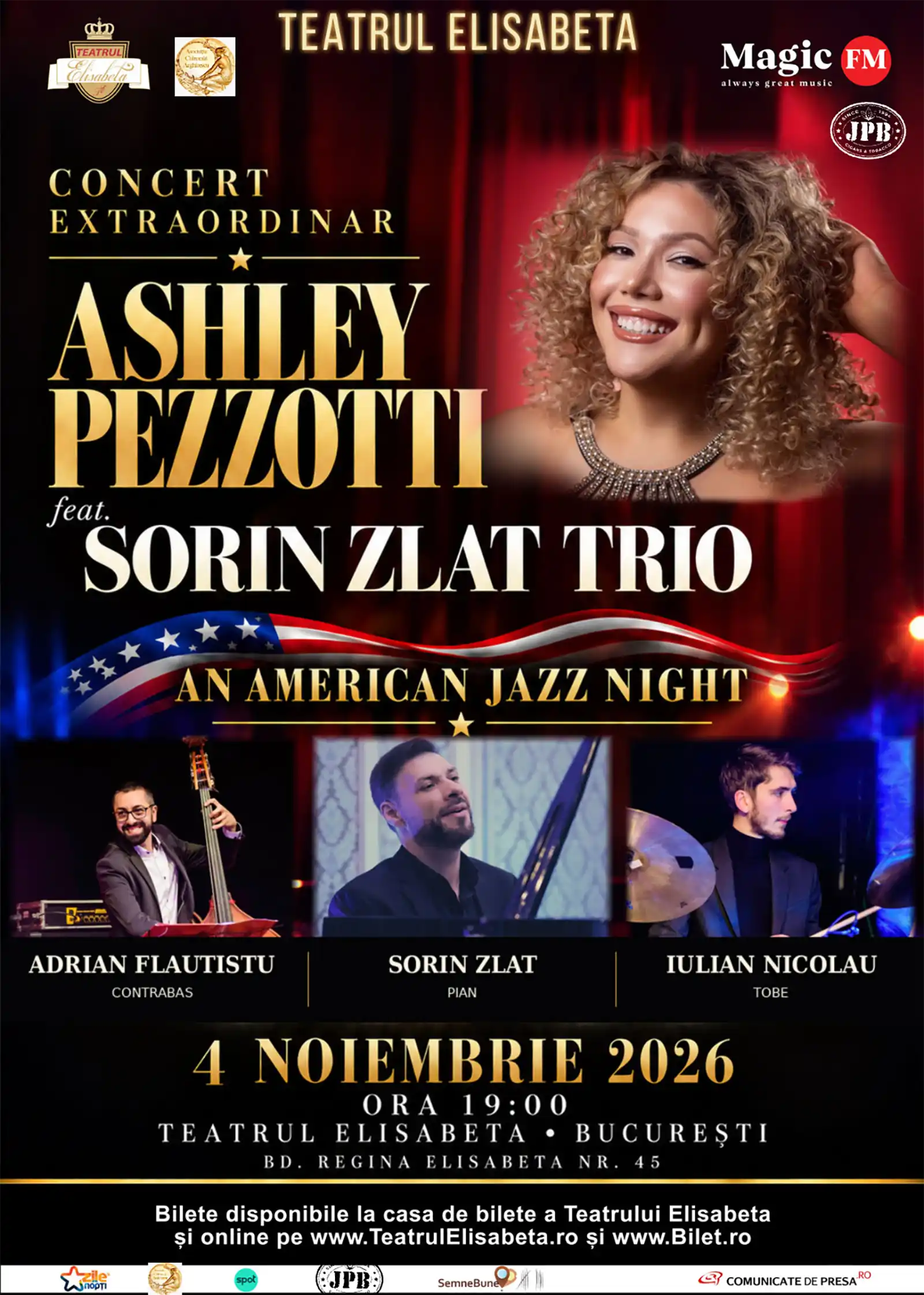 Ashley Pezzotti și Sorin Zlat Trio aduc jazzul american pe scena Teatrului Elisabeta din București