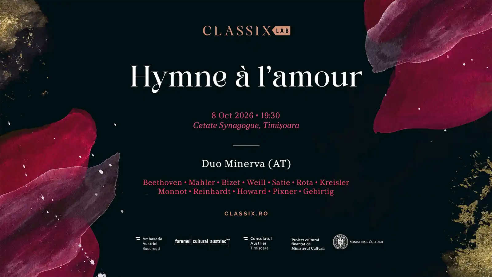Classix Lab, în premierǎ la Timişoara: Duo Minerva prezintă „Hymne à l’amour” la Sinagoga din Cetate