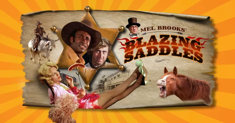 Afiș promoțional Blazing Saddles (1974), comedie western regizată de Mel Brooks.