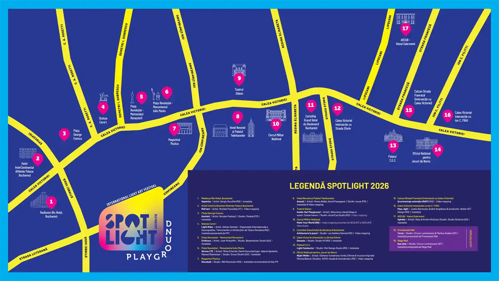 Ce vezi la Spotlight în acest weekend: 19 instalații și spectacole de video mapping pe Calea Victoriei
