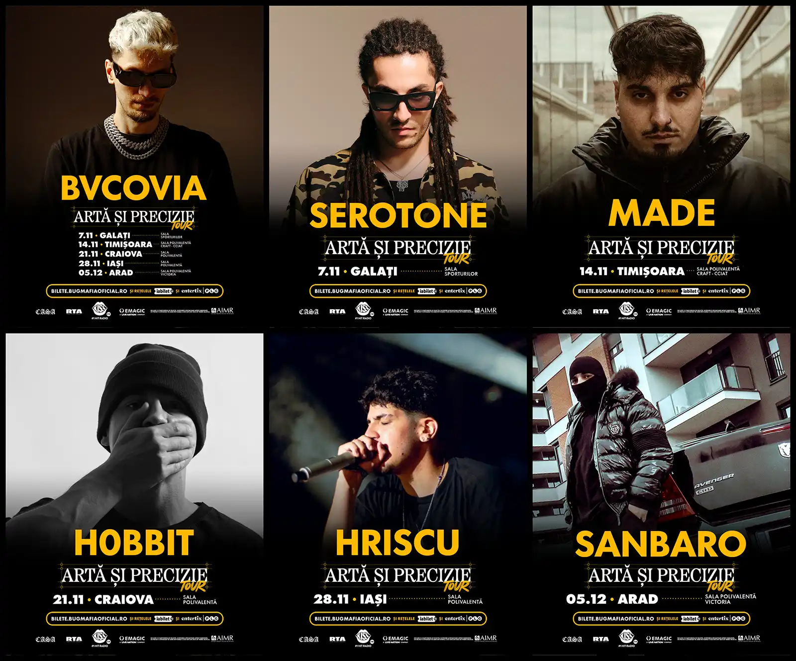 Șase artiști emergenți vor deschide turneul B.U.G. Mafia - „Artă Și Precizie”