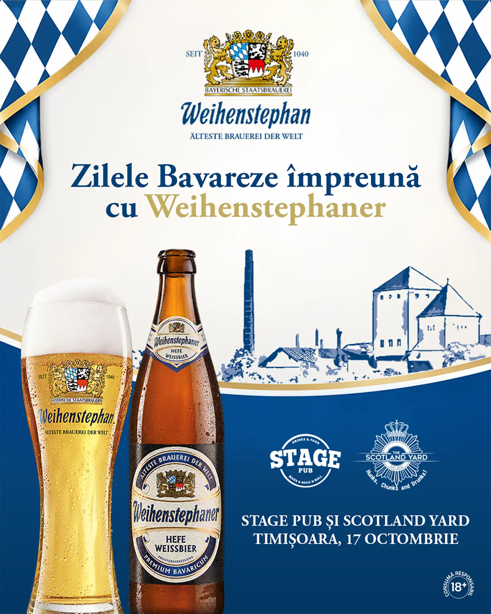 Zilele Bavareze cu Weihenstephaner ajung și la Timișoara, cu bere bună și jocuri tradiționale, la Scotland Yard și Stage Pub