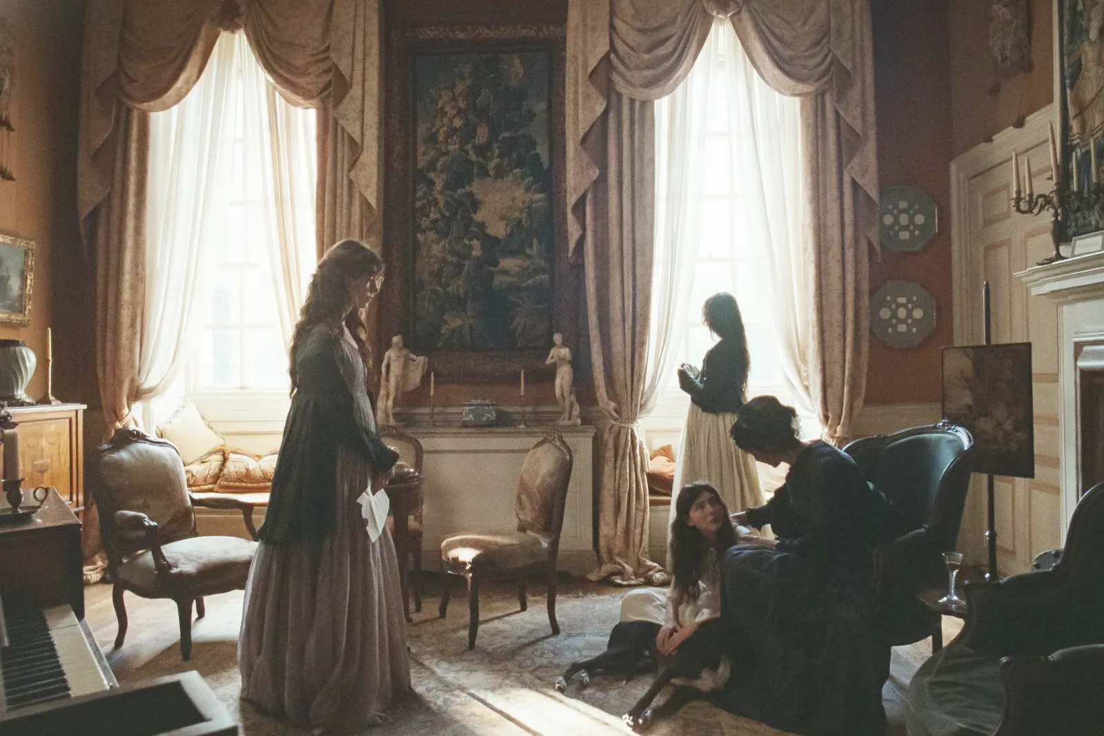 Scenă de familie într-un salon din filmul Sense and Sensibility 2026